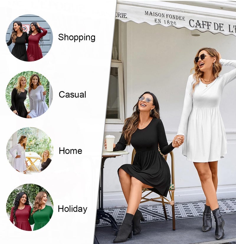 LONGYUAN Black Long Sleeve Womens Casual Dresses 2026 Fall Winter Soft Comfortable Hide Belly Swing Dress 2XL - Image 2